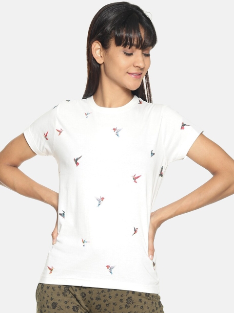 

Kryptic Women Off-White Printed Round Neck T-shirt