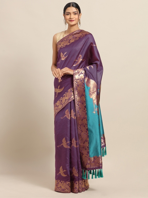 

VASTRANAND Purple Silk Blend Woven Design Banarasi Saree