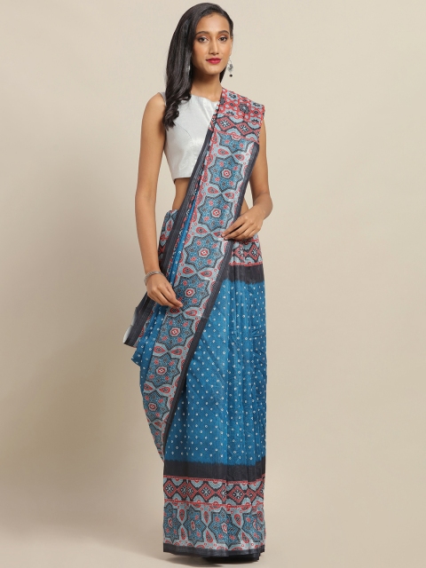 

VASTRANAND Blue & Black Cotton Blend Printed Bandhani Saree