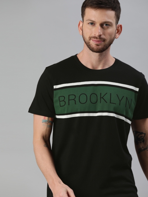 

HERE&NOW Men Black Printed Round Neck T-shirt