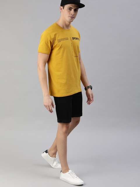

HERE&NOW Men Mustard Yellow Printed Round Neck T-shirt