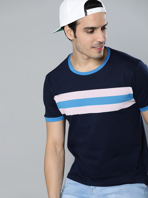 

HERE&NOW Men Navy Blue & White Printed Round Neck T-shirt