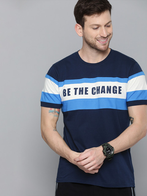 

HERE&NOW Men Navy Blue Printed Round Neck T-shirt