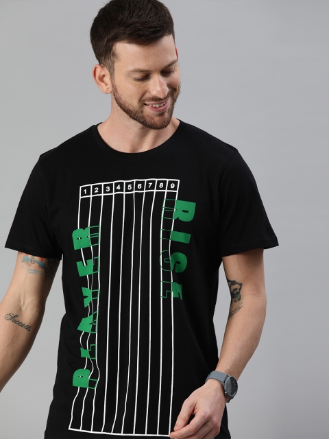 

HERE&NOW Men Black Printed Round Neck T-shirt