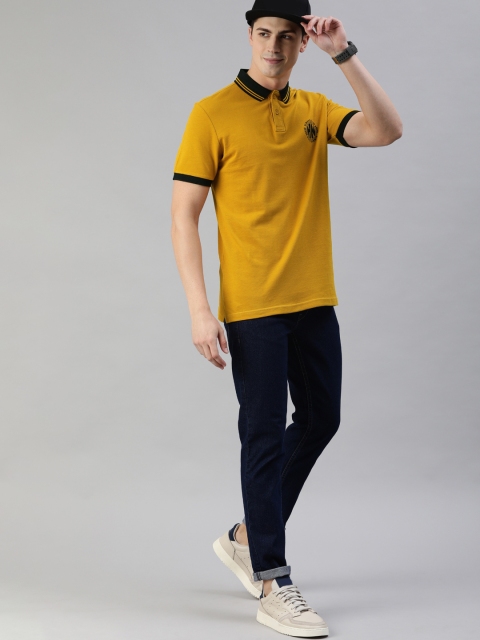 

HERE&NOW Men Mustard Yellow Solid Polo Collar T-shirt