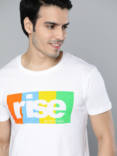 

HERE&NOW Men White & Orange Printed Round Neck T-shirt