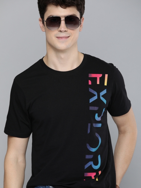 

HERE&NOW Men Black Placement Printed Round Neck T-shirt