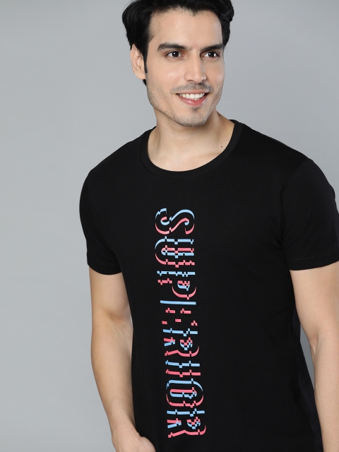 

HERE&NOW Men Black & Blue Printed Round Neck T-shirt