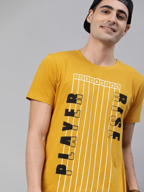 

HERE&NOW Men Mustard Yellow Printed Round Neck T-shirt