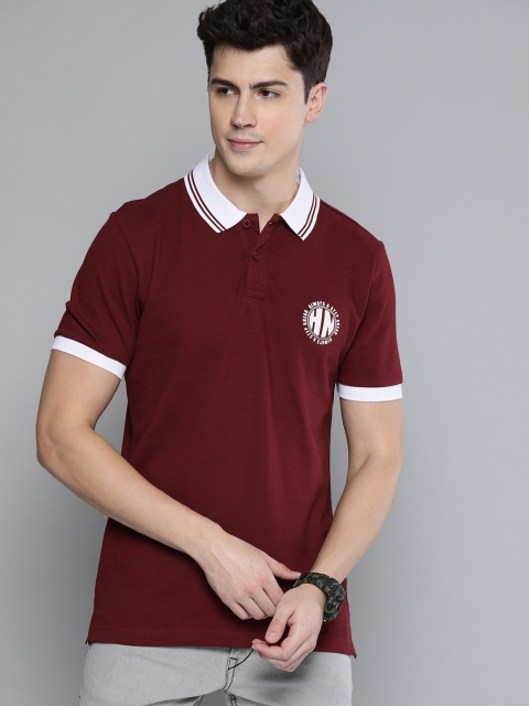 

HERE&NOW Men Maroon Solid Polo Collar T-shirt
