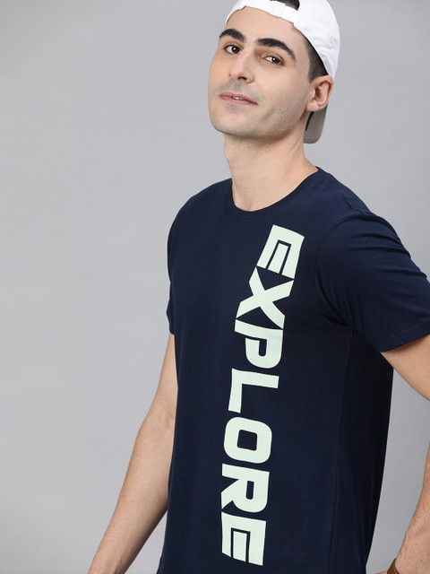 

HERE&NOW Men Navy Blue & Off-White Printed Round Neck T-shirt