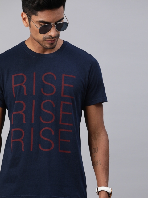 

HERE&NOW Men Navy Blue Printed Round Neck T-shirt