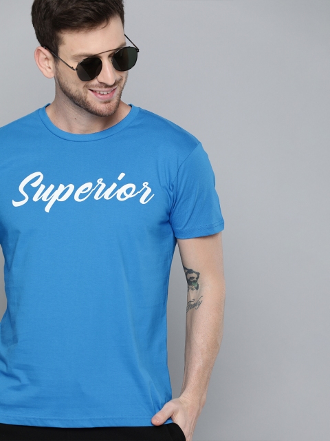 

HERE&NOW Men Blue & White Printed Round Neck T-shirt