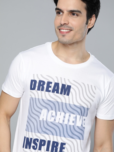 

HERE&NOW Men White & Blue Printed Round Neck T-shirt