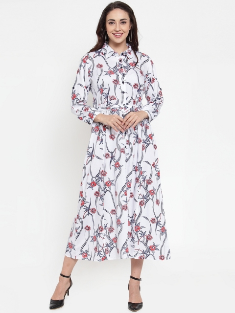 

Baani Creations Women White Floral Print Fit and Flare Dress