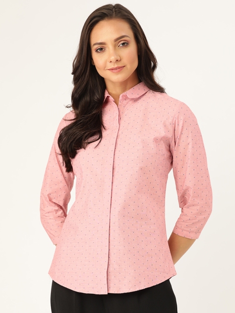 

Hancock Women Pink & Blue Slim Fit Self Design Formal Shirt, Coral