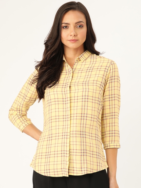 

Hancock Women Yellow & Maroon Slim Fit Checked Formal Shirt