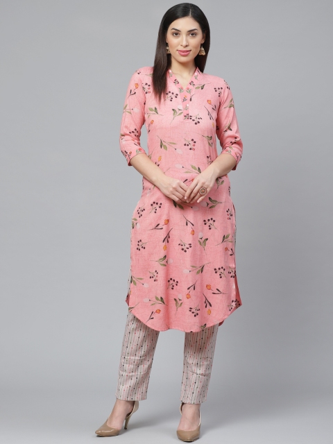 

Sbo Fashion Women Pink & Beige Floral Print Kurta with Trousers