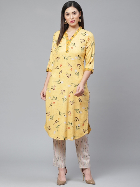 

Sbo Fashion Women Yellow & Beige Floral Print Kurta with Trousers