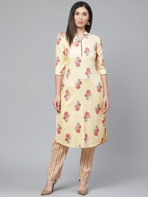 

Sbo Fashion Women Cream-Coloured & Brown Printed Kurta with Trousers