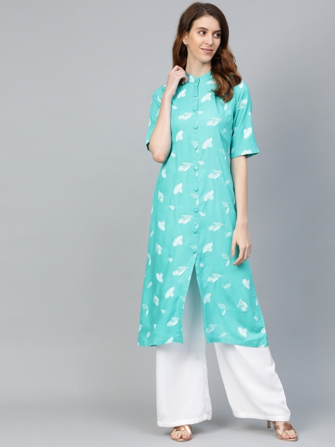 

Sbo Fashion Women Blue & White Feather Print A-Line Kurta