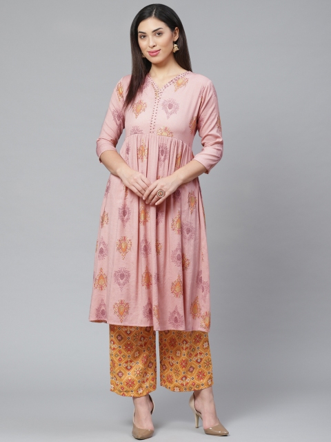 

Sbo Fashion Women Pink & Mustard Yellow Printed Kurta with Palazzos