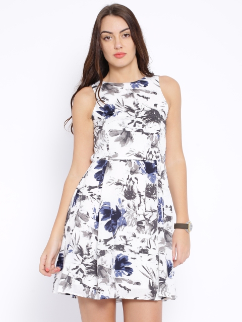 

Pepe Jeans White & Grey Printed Fit & Flare Dress