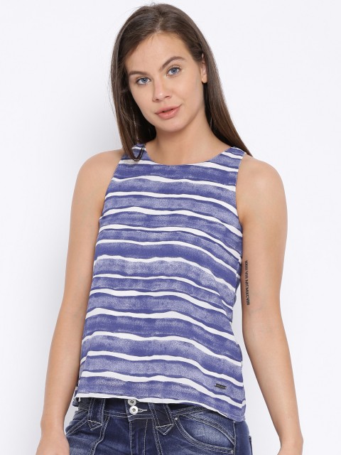 

Pepe Jeans Blue & White Striped Sleeveless Top