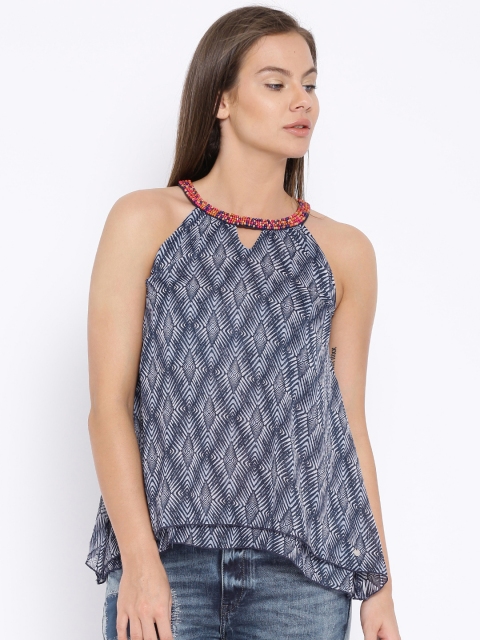 

Pepe Jeans Navy Printed Layered Top, Navy blue