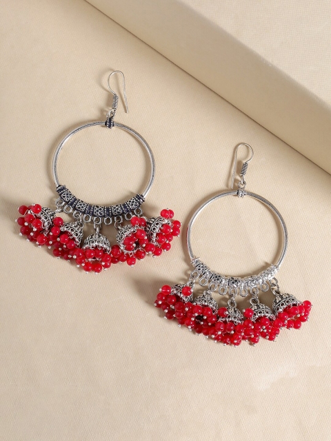 

Tistabene Red & Silver-Toned Contemporary Jhumkas