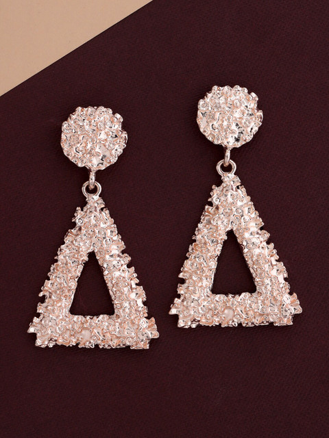 

Tistabene Pink Triangular Rose Gold-Plated Drop Earrings