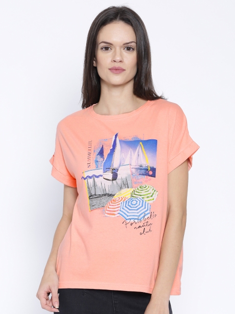 

Pepe Jeans Peach-Coloured Printed T-shirt