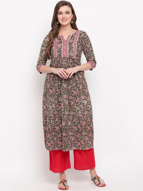 

Vbuyz Women Green & Red Paisley Print Kurta & Palazzos