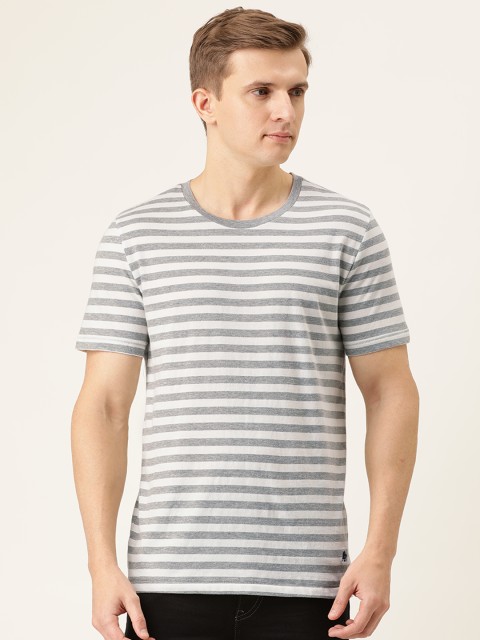 

Aeropostale Men White & Grey Striped Round Neck T-shirt
