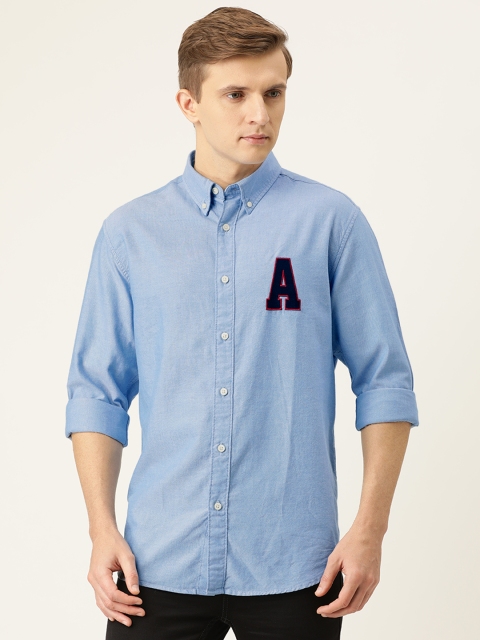 

Aeropostale Men Blue Regular Fit Solid Casual Shirt with Applique Detailing