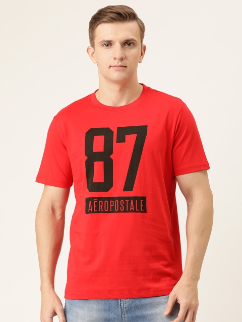 

Aeropostale Men Red Printed Round Neck Pure Cotton T-shirt
