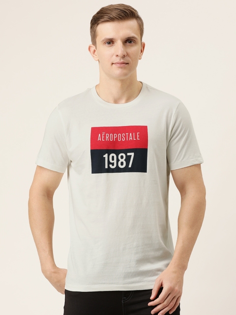 

Aeropostale Men Off-White Printed Round Neck Pure Cotton T-shirt
