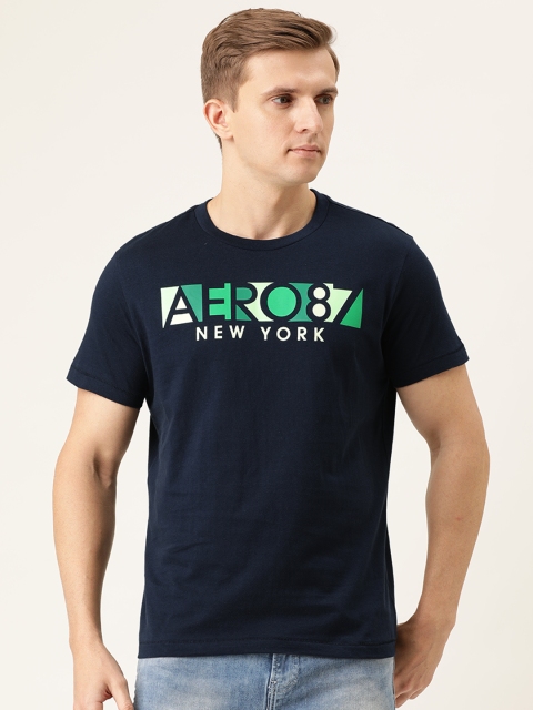 

Aeropostale Men Navy Blue Printed Round Neck Pure Cotton T-shirt