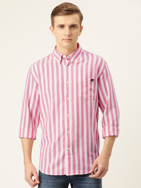 

Aeropostale Men Pink & White Regular Fit Striped Casual Shirt