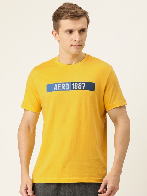 

Aeropostale Men Yellow and Navy Blue Printed Round Neck T-shirt