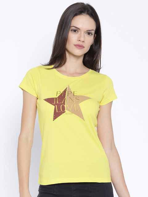 

Pepe Jeans Yellow Printed Pure Cotton T-shirt