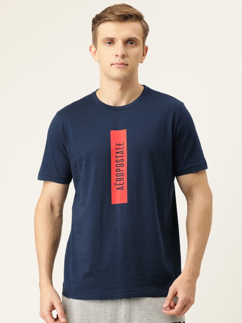 

Aeropostale Men Navy Blue Red Printed Round Neck Pure Cotton T-shirt
