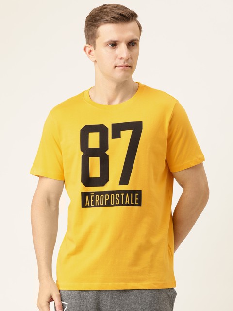 

Aeropostale Men Yellow Printed Round Neck Pure Cotton T-shirt