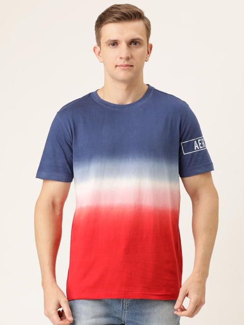 

Aeropostale Men Blue Red Colourblocked Round Neck Pure Cotton T-shirt