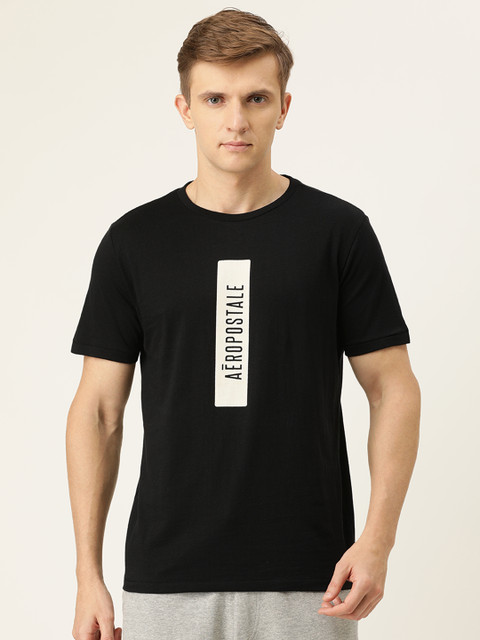 

Aeropostale Men Black Printed Round Neck Pure Cotton T-shirt