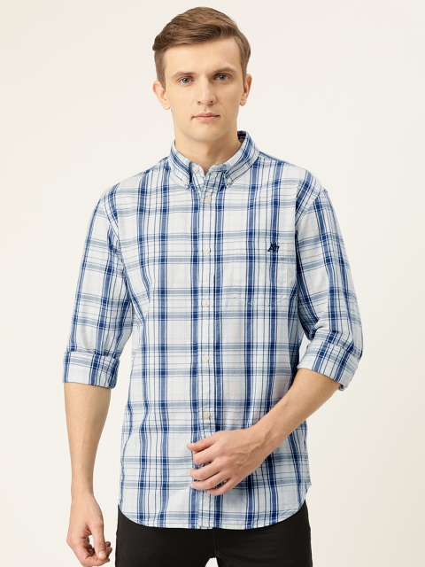 

Aeropostale Men White & Blue Regular Fit Checked Casual Shirt