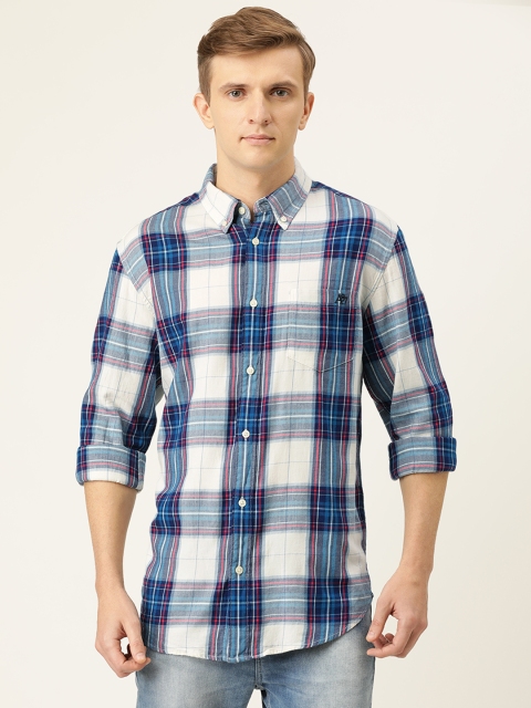 

Aeropostale Men White & Blue Regular Fit Checked Casual Shirt