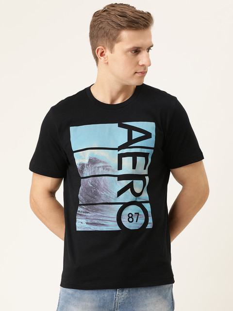 

Aeropostale Men Black Printed Round Neck Pure Cotton T-shirt