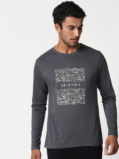 

Bewakoof Men Grey & White Friends Doodle Print Round Neck T-shirt