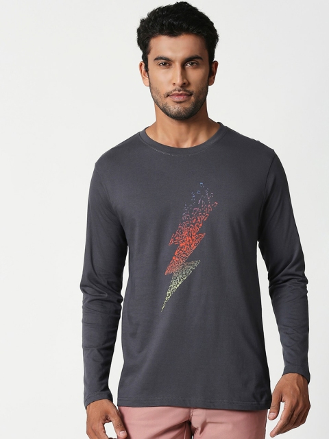 

Bewakoof Men Grey Music Thunder Bolt Print Round Neck T-shirt